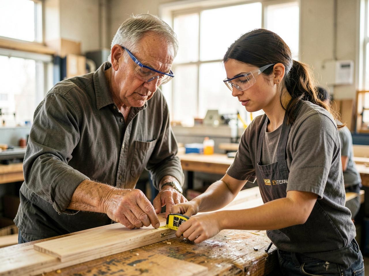 An instructor mentoring a trainee in a hands-on training lab